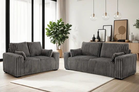 Grey Jumbo Cord 3 + 2 Seater Set Sofa PORTO