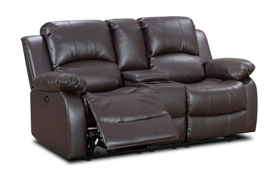 Faux Leather Brown 2 Seater Electric Recliner Sofa with Cup Holders and Console 1 SETTEE