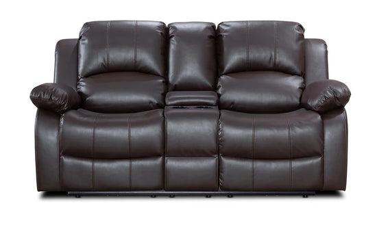 Faux Leather Brown 2 Seater Electric Recliner Sofa with Cup Holders and Console 1 SETTEE