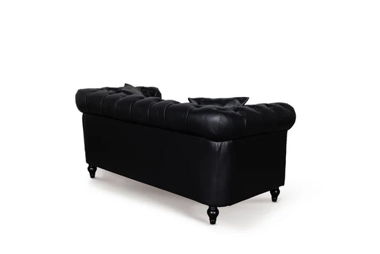 Faux Leather Black 2 Seater Chesterfield Sofa With Wooden Feet MODERNO