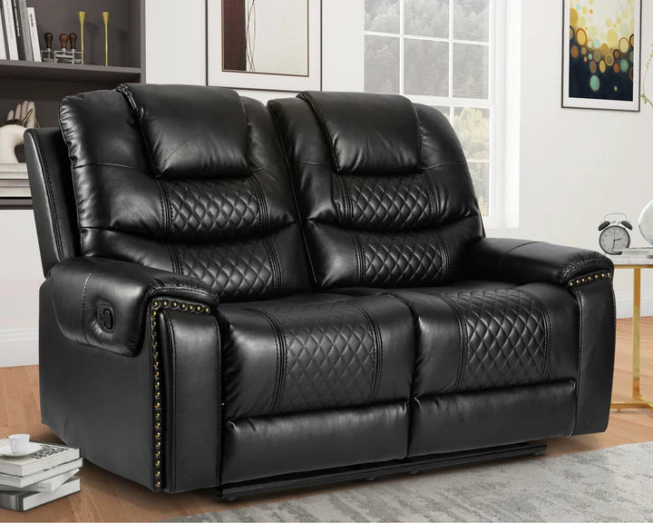 Faux Leather Black 2 Seater Manual Recliner Sofa BELLEZZA