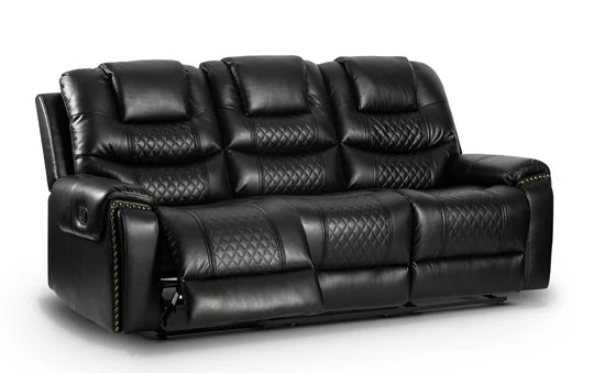 Faux Leather Black 3 Seater Manual Recliner Sofa BELLEZZA