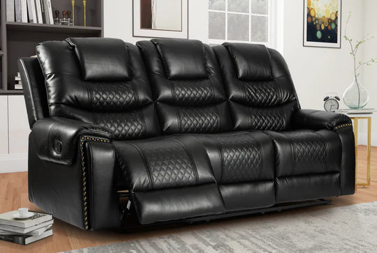 Faux Leather Black 3 Seater Manual Recliner Sofa BELLEZZA