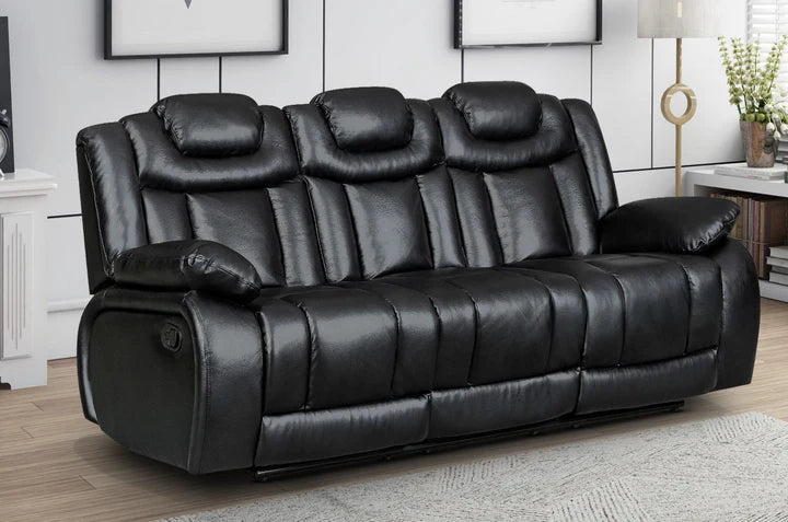 Faux Leather Black 3 Seater Manual Recliner Sofa CLASSICO