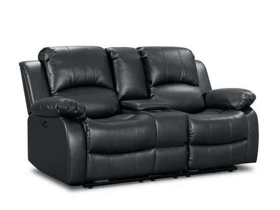 Faux Leather Black 2 Seater Electric Recliner Sofa with Cup Holders and Console SETTEE