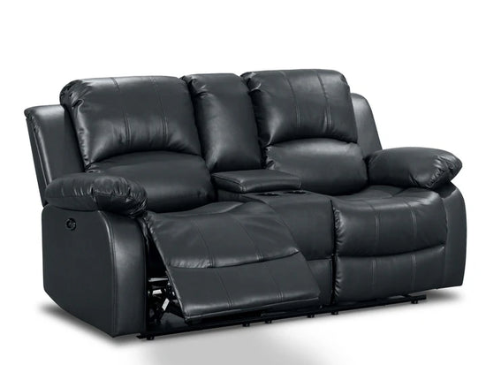 Faux Leather Black 2 Seater Electric Recliner Sofa with Cup Holders and Console SETTEE