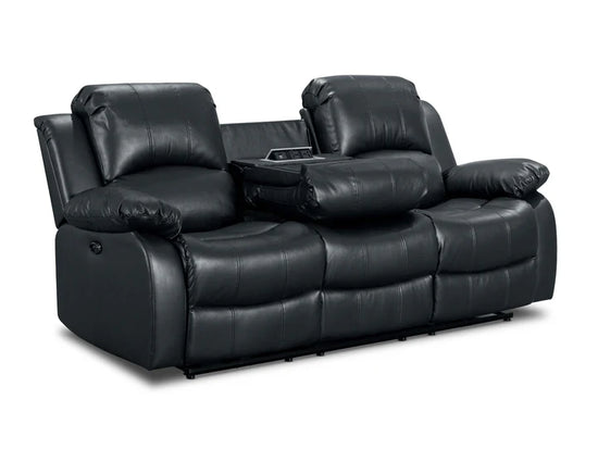 Faux Leather Black 3 Seater Electric Recliner Sofa SETTEE