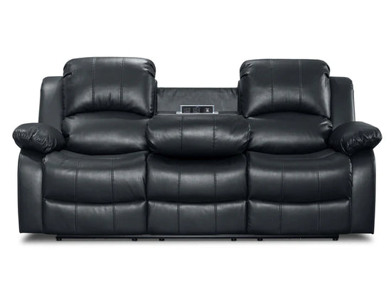 Faux Leather Black 3 Seater Electric Recliner Sofa SETTEE