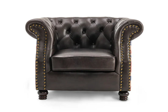 Faux Leather Brown 1 Seater Union Jack Chesterfield Sofa