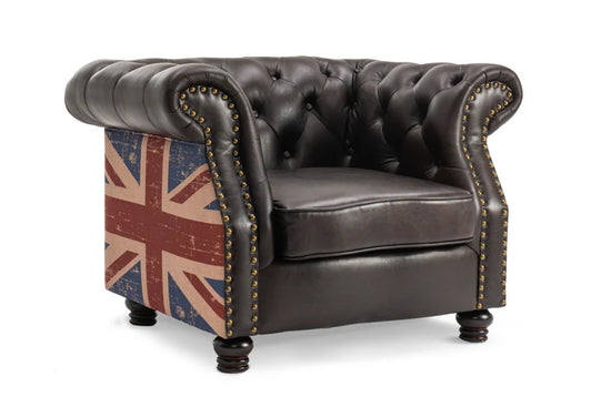 Faux Leather Brown 3 + 1 Seater Union Jack Chesterfield Sofa Set