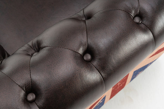 Faux Leather Brown 2 Seater Union Jack Chesterfield Sofa