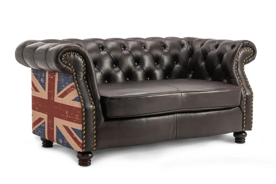 Faux Leather Brown 3 + 2 Seater Union Jack Chesterfield Sofa Set