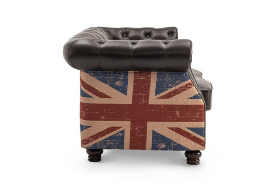 Faux Leather Brown 2 Seater Union Jack Chesterfield Sofa