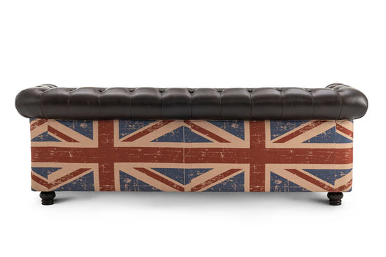 Faux Leather Brown 3 Seater Union Jack Chesterfield Sofa