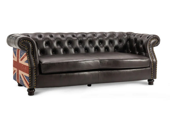 Faux Leather Brown 3 + 2 Seater Union Jack Chesterfield Sofa Set