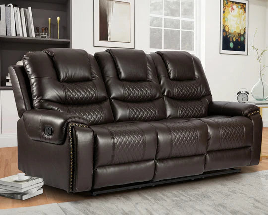Faux Leather Brown 3 Seater Manual Recliner Sofa BELLEZZA(1)