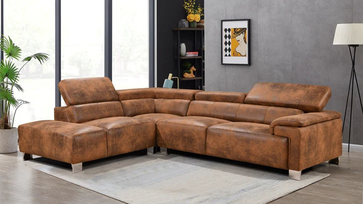 Faux Leather Brown Suede Left Hand Facing Corner Sofa VENTO