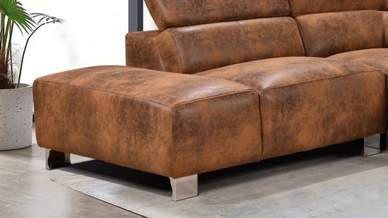 Faux Leather Brown Suede Left Hand Facing Corner Sofa VENTO