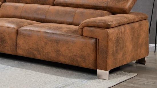 Faux Leather Brown Suede Left Hand Facing Corner Sofa VENTO