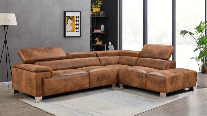 Faux Leather Brown Suede Right Hand Facing Corner Sofa VENTO