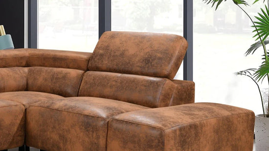 Faux Leather Brown Suede Right Hand Facing Corner Sofa VENTO