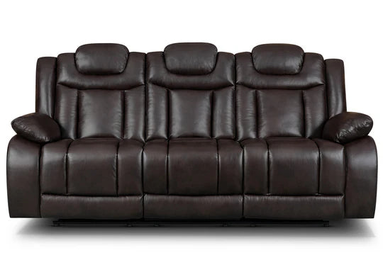 Faux Leather Brown 3 Seater Manual Recliner Sofa TRADIZIONE