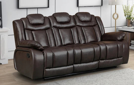 Faux Leather Brown 3 Seater Manual Recliner Sofa TRADIZIONE