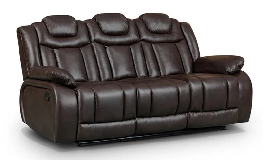 Faux Leather Brown 3 Seater Manual Recliner Sofa TRADIZIONE