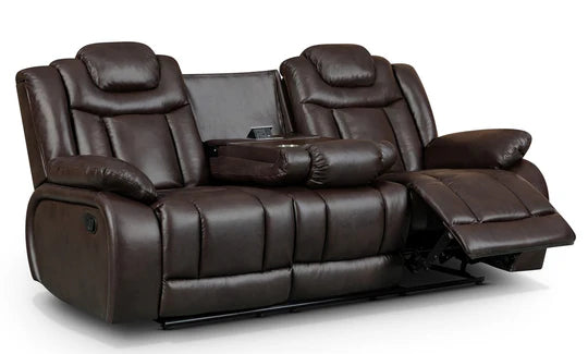 Faux Leather Brown 3 Seater Manual Recliner Sofa TRADIZIONE