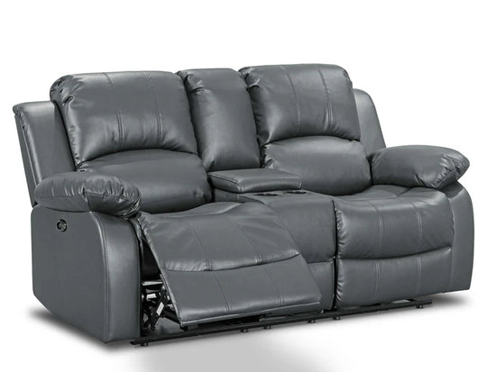 Faux Leather Grey 2 Seater Electric Recliner Sofa with Cup Holders and Console SETTEE