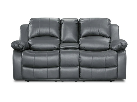 Faux Leather Grey 2 Seater Electric Recliner Sofa with Cup Holders and Console SETTEE