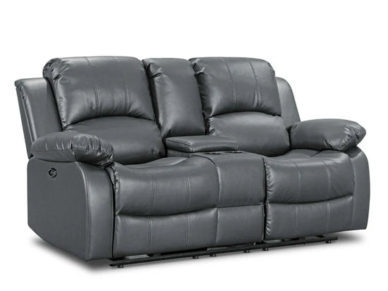 Faux Leather Grey 2 Seater Electric Recliner Sofa with Cup Holders and Console SETTEE
