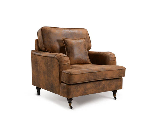 Faux Leather Suede Brown 1 Seater Bella Sofa with Plain Cushions ASBURY
