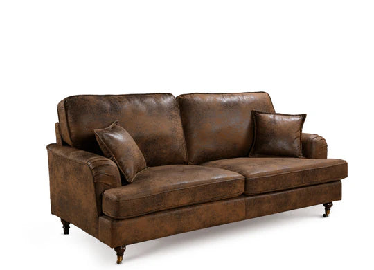 Faux Leather Suede Brown 3 Seater Bella Sofa with Plain Cushions ASBURY