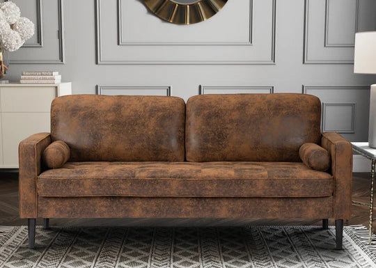 Faux Leather Suede Brown 3 Seater Sofa ACCESSO