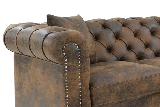 Faux Leather Suede Brown 2C2 Chesterfield Corner Sofa With Wooden Feet MODERNO