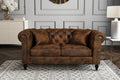 Faux Leather Suede Brown 2 Seater Chesterfield Sofa With Wooden Feet MODERNO