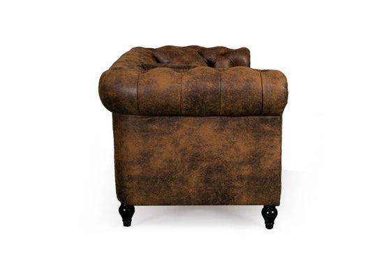 Faux Leather Suede Brown 2 Seater Chesterfield Sofa With Wooden Feet MODERNO