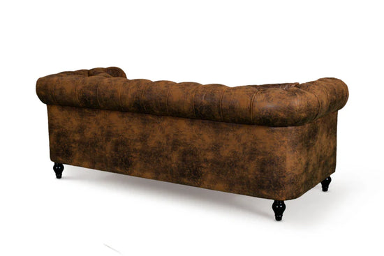 Faux Leather Suede Brown 3 Seater Chesterfield Sofa With Wooden Feet MODERNO