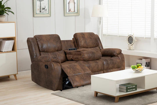 Faux Leather Suede Brown 3 Seater Manual Recliner Sofa  NAPOLI