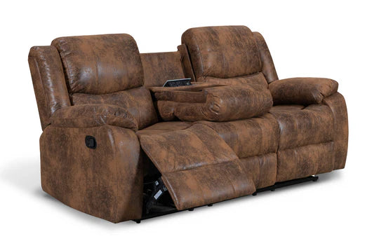 Faux Leather Suede Brown 3 Seater Manual Recliner Sofa  NAPOLI