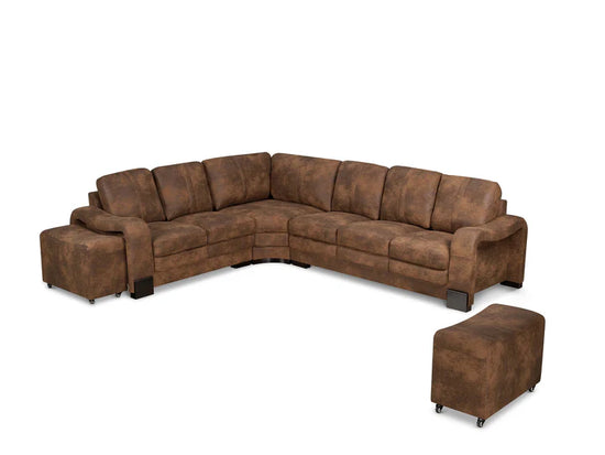 Faux Leather Suede Brown 2C3 Corner Sofa with 2 Ottomans FORTE
