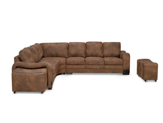 Faux Leather Suede Brown 2C3 Corner Sofa with 2 Ottomans FORTE