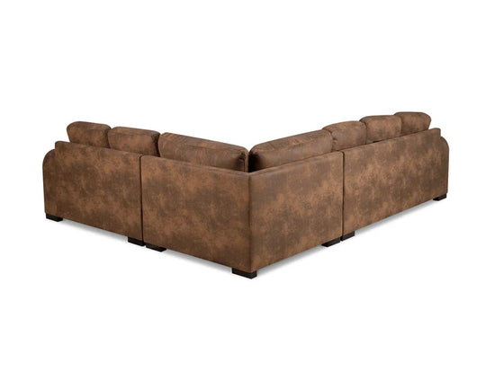 Faux Leather Suede Brown 2C3 Corner Sofa with 2 Ottomans FORTE