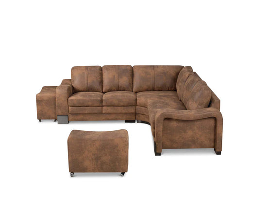 Faux Leather Suede Brown 2C3 Corner Sofa with 2 Ottomans FORTE