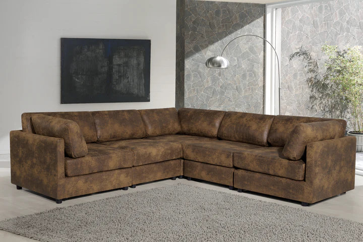 Faux Leather Suede Brown 2C2 Modular Corner Sofa TOSCANA