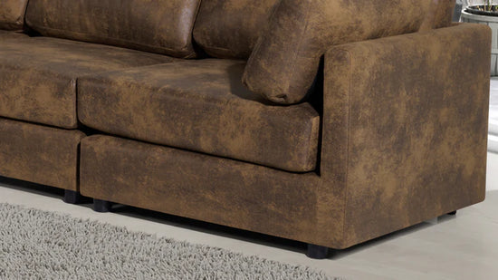 Faux Leather Suede Brown 2C2 Modular Corner Sofa TOSCANA