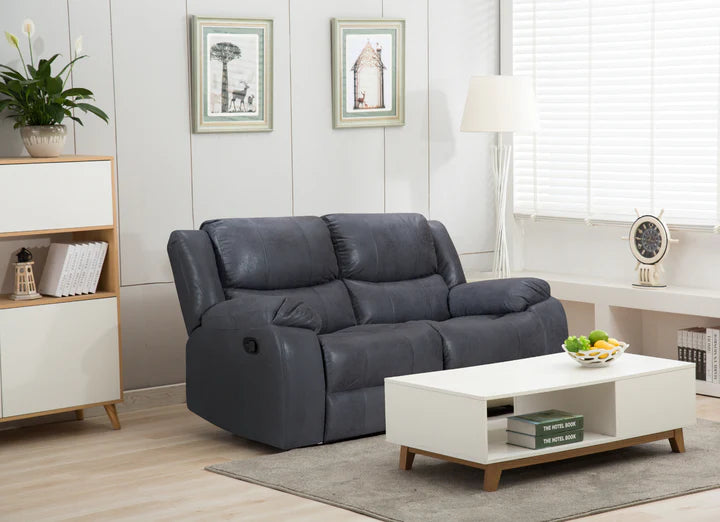 Faux Leather Suede Grey 2 Seater Manual Recliner Sofa NAPOLI
