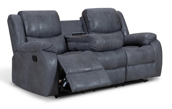 Faux Leather Suede Grey 3 Seater Manual Recliner Sofa NAPOLI