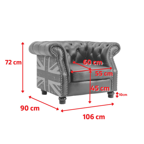 Faux Leather Brown 3 + 1 Seater Union Jack Chesterfield Sofa Set